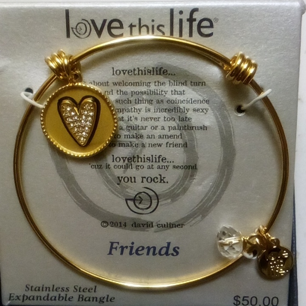 LOVE THIS LIFE Stainless Steel "Friends" Expandable Bangle Charm Bracelet
